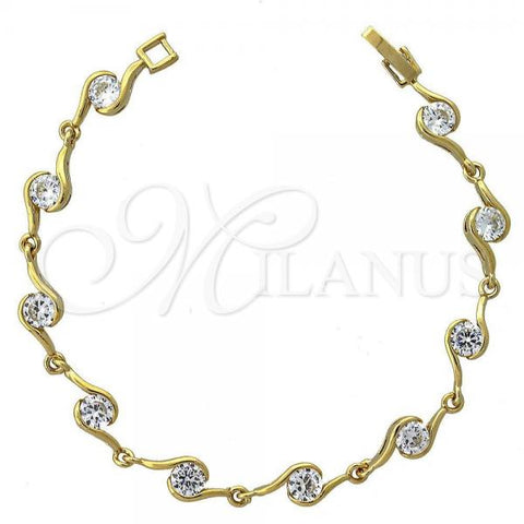Oro Laminado Fancy Bracelet, Gold Filled Style with White Cubic Zirconia, Polished, Golden Finish, 5.029.009
