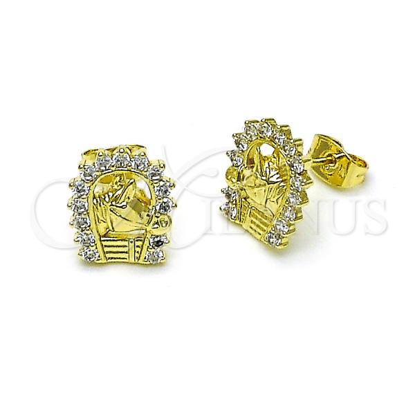 Oro Laminado Stud Earring, Gold Filled Style Horse Design, with White Cubic Zirconia, Polished, Golden Finish, 02.411.0051