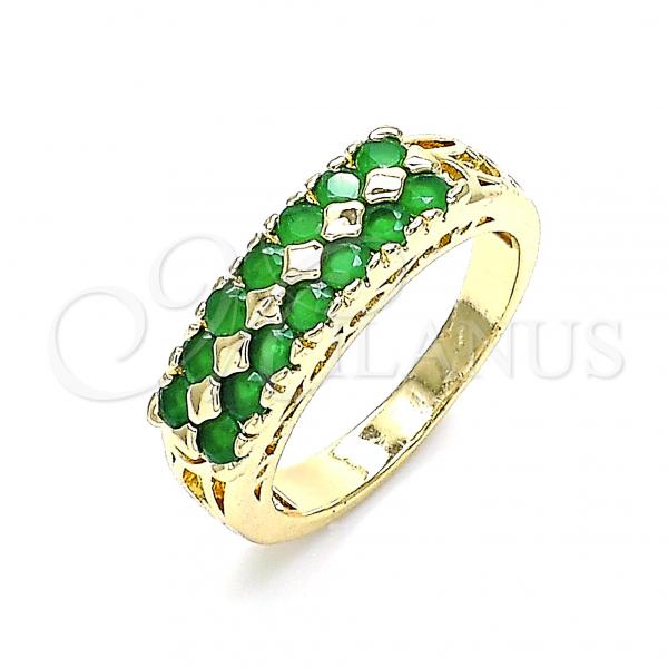 Oro Laminado Multi Stone Ring, Gold Filled Style with Green Cubic Zirconia, Polished, Golden Finish, 01.346.0023.3.07