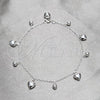 Sterling Silver Fancy Anklet, Heart and Ball Design, Polished, Silver Finish, 03.409.0150.10