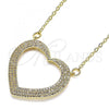 Oro Laminado Pendant Necklace, Gold Filled Style Heart Design, with White Micro Pave, Polished, Golden Finish, 04.156.0285.20