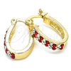 Oro Laminado Small Hoop, Gold Filled Style with Garnet and White Crystal, Polished, Golden Finish, 02.100.0095.1.12