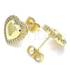 Oro Laminado Stud Earring, Gold Filled Style Heart Design, with White Micro Pave, Polished, Golden Finish, 02.156.0517