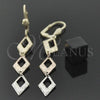 Oro Laminado Long Earring, Gold Filled Style Diamond Cutting Finish, Tricolor, 02.63.2139