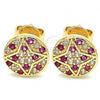 Oro Laminado Stud Earring, Gold Filled Style with Ruby and White Micro Pave, Polished, Golden Finish, 02.233.0019.2