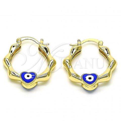 Oro Laminado Small Hoop, Gold Filled Style Heart Design, Blue Enamel Finish, Golden Finish, 02.213.0443.1.25