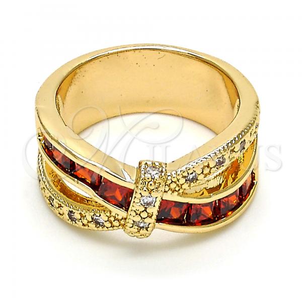 Oro Laminado Multi Stone Ring, Gold Filled Style with Garnet and White Cubic Zirconia, Polished, Golden Finish, 01.210.0045.2.09 (Size 9)