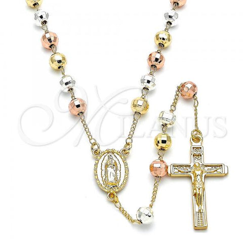 Oro Laminado Medium Rosary, Gold Filled Style Guadalupe and Crucifix Design, Polished, Tricolor, 09.253.0056.28