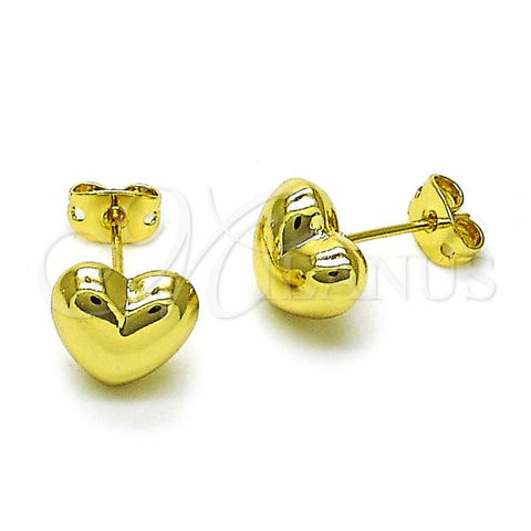 Oro Laminado Stud Earring, Gold Filled Style Heart and Hollow Design, Polished, Golden Finish, 02.341.0210