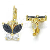 Oro Laminado Leverback Earring, Gold Filled Style Butterfly Design, with Black and White Cubic Zirconia, Polished, Golden Finish, 02.210.0220.3