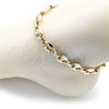 Oro Laminado Fancy Anklet, Gold Filled Style Puff Mariner Design, Polished, Golden Finish, 04.372.0002.10