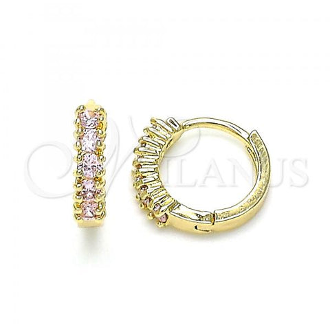 Oro Laminado Huggie Hoop, Gold Filled Style with Pink Cubic Zirconia, Polished, Golden Finish, 02.210.0602.4.12