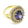 Oro Laminado Multi Stone Ring, Gold Filled Style with Amethyst and White Cubic Zirconia, Polished, Golden Finish, 01.346.0021.5.07
