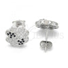 Sterling Silver Stud Earring, with Black and White Micro Pave, Polished, Rhodium Finish, 02.186.0073