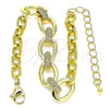 Oro Laminado Fancy Bracelet, Gold Filled Style Paperclip Design, with White Micro Pave, Polished, Golden Finish, 03.341.0116.07
