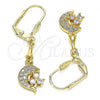 Oro Laminado Long Earring, Gold Filled Style Dolphin Design, with White Cubic Zirconia and White Micro Pave, Polished, Golden Finish, 02.213.0346
