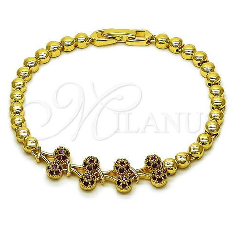 Oro Laminado Fancy Bracelet, Gold Filled Style Cherry Design, with Ruby Cubic Zirconia, Polished, Golden Finish, 03.283.0484.07