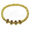 Oro Laminado Fancy Bracelet, Gold Filled Style Cherry Design, with Ruby Cubic Zirconia, Polished, Golden Finish, 03.283.0484.07