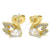 Oro Laminado Stud Earring, Gold Filled Style Swan Design, with White Cubic Zirconia and White Micro Pave, Polished, Golden Finish, 02.210.0372