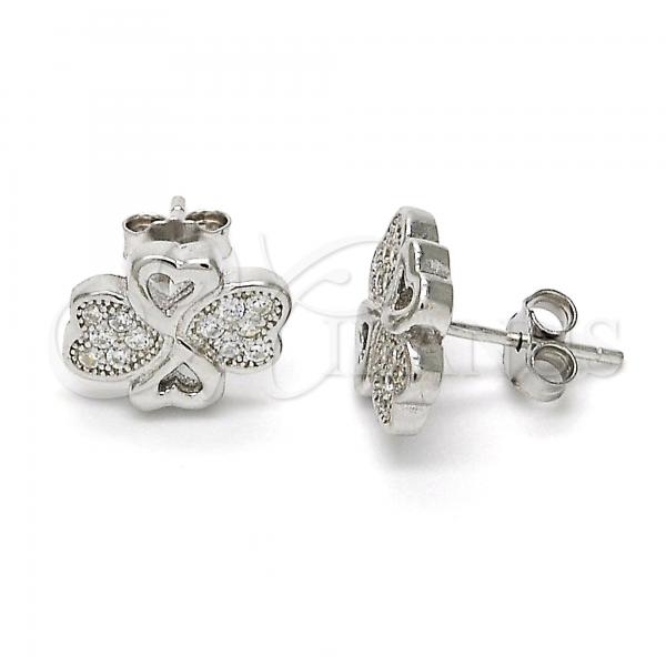 Sterling Silver Stud Earring, with White Micro Pave, Polished, Rhodium Finish, 02.175.0105