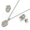 Sterling Silver Earring and Pendant Adult Set, with White Micro Pave, Polished, Rhodium Finish, 10.174.0232