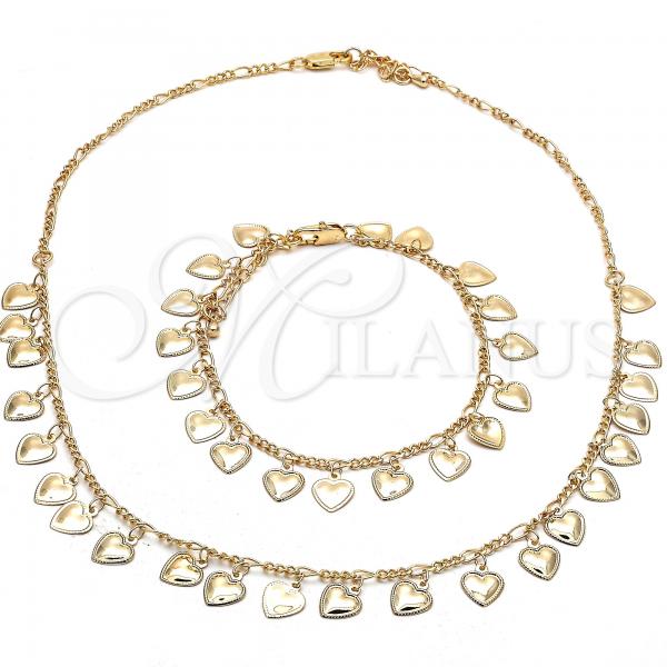 Oro Laminado Necklace and Bracelet, Gold Filled Style Heart Design, Polished, Golden Finish, 06.105.0002