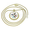 Oro Laminado Pendant Necklace, Gold Filled Style with White Cubic Zirconia, Multicolor Enamel Finish, Golden Finish, 04.362.0002.20