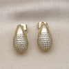 Oro Laminado Stud Earring, Gold Filled Style Chunky Design, with White Micro Pave, Polished, Golden Finish, 02.283.0142