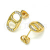 Oro Laminado Stud Earring, Gold Filled Style Puff Mariner Design, with White Micro Pave, Polished, Golden Finish, 02.213.0304