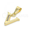 Oro Laminado Fancy Pendant, Gold Filled Style Initials Design, with White Cubic Zirconia, Polished, Golden Finish, 05.26.0034