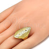 Oro Laminado Elegant Ring, Gold Filled Style Flower and Leaf Design, Diamond Cutting Finish, Golden Finish, 01.118.0033.08 (Size 8)