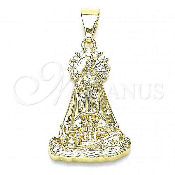 Oro Laminado Religious Pendant, Gold Filled Style Caridad del Cobre Design, Polished, Golden Finish, 05.253.0127