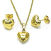 Oro Laminado Earring and Pendant Adult Set, Gold Filled Style Heart and Hollow Design, Polished, Golden Finish, 10.163.0015