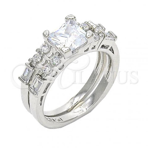 Rhodium Plated Wedding Ring, Duo Design, with White Cubic Zirconia, Polished, Rhodium Finish, 01.284.0037.1.07 (Size 7)