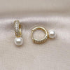 Oro Laminado Huggie Hoop, Gold Filled Style Ball Design, with Ivory Pearl and White Micro Pave, Polished, Golden Finish, 02.213.0643.15