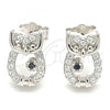 Sterling Silver Stud Earring, Owl Design, with Black Cubic Zirconia and White Crystal, Polished, Rhodium Finish, 02.336.0146