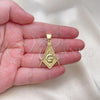 Oro Laminado Religious Pendant, Gold Filled Style Polished, Golden Finish, 05.342.0212
