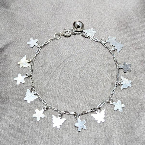 Sterling Silver Charm Bracelet, Butterfly Design, Polished, Silver Finish, 03.409.0184.07