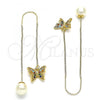 Oro Laminado Threader Earring, Gold Filled Style Butterfly Design, with Multicolor Micro Pave, Polished, Golden Finish, 02.210.0543.1