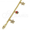 Oro Laminado Charm Bracelet, Gold Filled Style Flower and Ladybug Design, with White Crystal, Multicolor Enamel Finish, Golden Finish, 03.63.1364.07