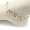 Oro Laminado Charm Anklet , Gold Filled Style Dolphin and Paperclip Design, Polished, Golden Finish, 03.63.2278.10