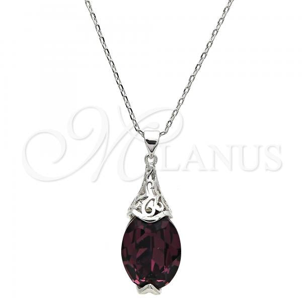 Rhodium Plated Pendant Necklace, Pave Mariner Design, with Amethyst Swarovski Crystals, Polished, Rhodium Finish, 04.239.0025.3.16