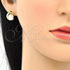Oro Laminado Stud Earring, Gold Filled Style Moon and Ball Design, with Ivory Pearl, Polished, Golden Finish, 02.342.0054