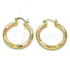 Oro Laminado Medium Hoop, Gold Filled Style Diamond Cutting Finish, Tricolor, 02.170.0109.1.30