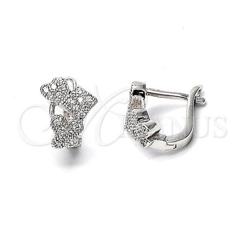 Sterling Silver Huggie Hoop, Heart Design, with  Micro Pave, Rhodium Finish, 02.186.0010