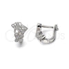 Sterling Silver Huggie Hoop, Heart Design, with  Micro Pave, Rhodium Finish, 02.186.0010
