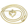 Oro Laminado Pendant Necklace, Gold Filled Style Heart Design, with White Micro Pave, Polished, Golden Finish, 04.156.0351.20