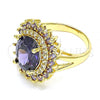 Oro Laminado Multi Stone Ring, Gold Filled Style with Amethyst and White Cubic Zirconia, Polished, Golden Finish, 01.346.0021.5.09