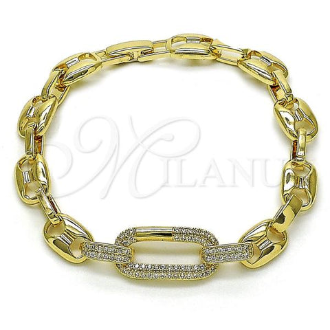 Oro Laminado Fancy Bracelet, Gold Filled Style Puff Mariner Design, with White Micro Pave, Polished, Golden Finish, 03.283.0450.07