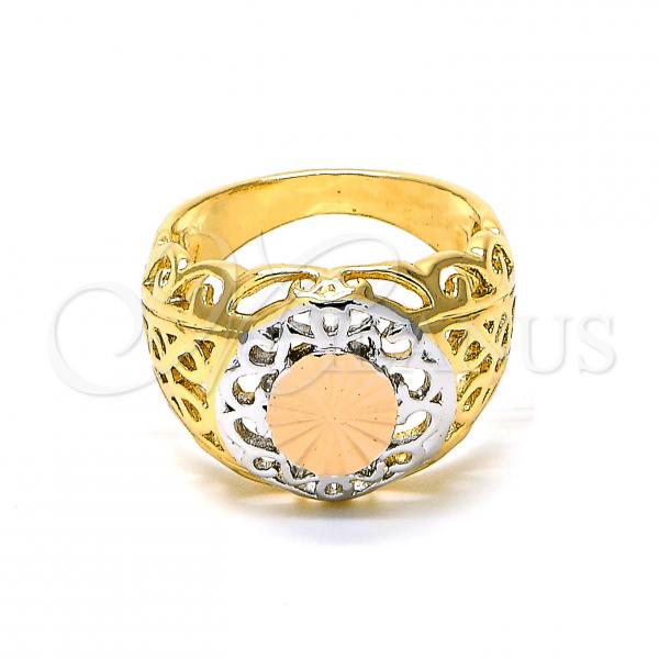 Oro Laminado Elegant Ring, Gold Filled Style Filigree Design, Diamond Cutting Finish, Tricolor, 5.173.009.08 (Size 8)